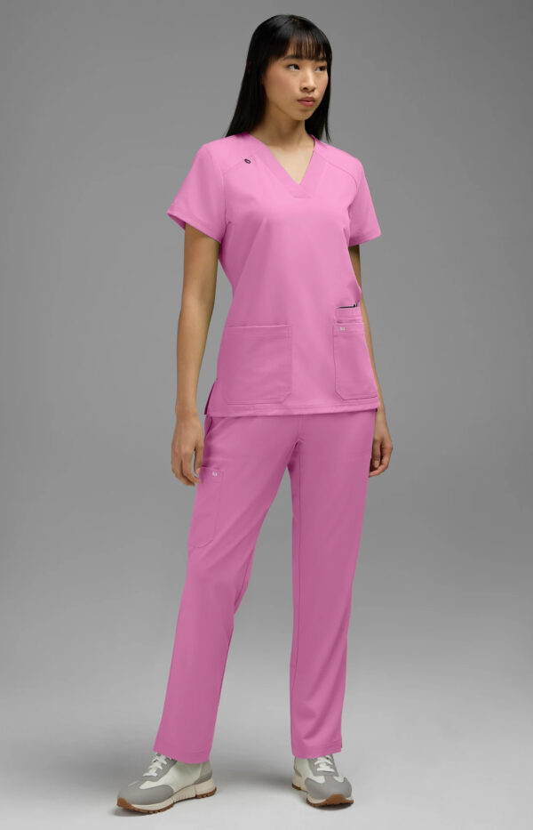 KOI Next Gen Women’s 3 Pocket Hustle and Heart V-Neck Scrub Top, 4-Way Stretch