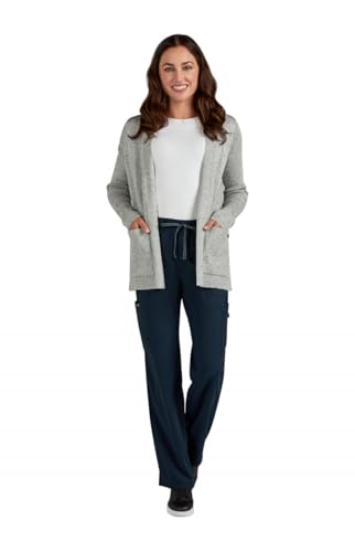 KOI Essentials Women's Kori Open-Front Sweater Wrap, 2 Pockets, Soft Knit Fabric in Platinum Grey Black Speckled Dots product image