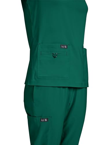 KOI Basics Women's Becca V-Neck Scrub Top, 4 Pockets, ID Bungee Loop, Moisture-Wicking Performance in Hunter product image