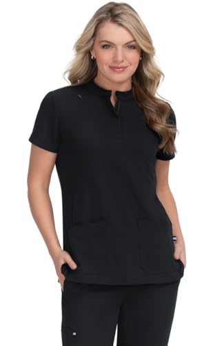 KOI Next Gen Driven Women's 4-Pocket Mandarin Collar Scrub Top in Black product image