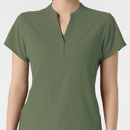 Wink Renew Women's Mandarin Collar Scrub Top in Olive product image