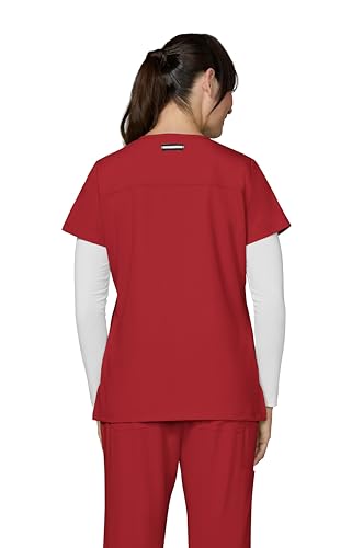 KOI Next Gen Women's 3 Pocket Hustle and Heart V-Neck Scrub Top, 4-Way Stretch in Ruby product image
