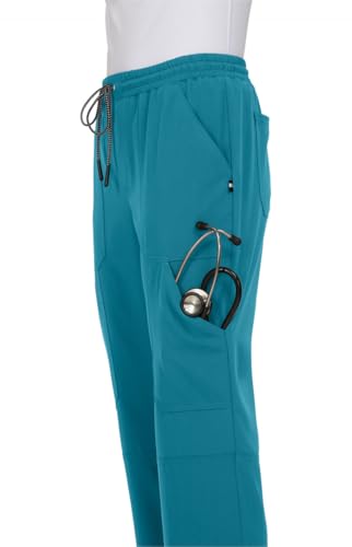 KOI Next Gen Women's 7 Pocket Good Vibe Jogger Scrub Pants with 4-Way Stretch and Elastic Waistband in Teal product image
