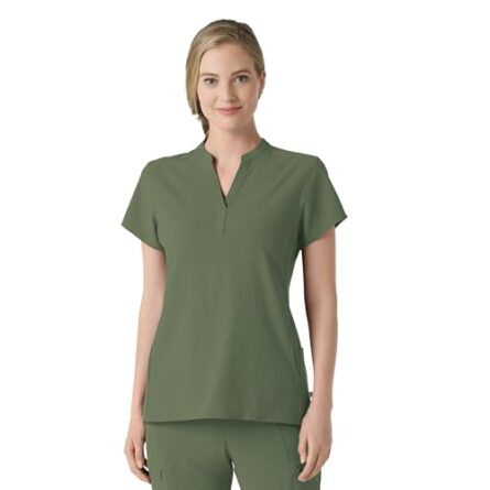 Wink Renew Women's Mandarin Collar Scrub Top in Olive product image