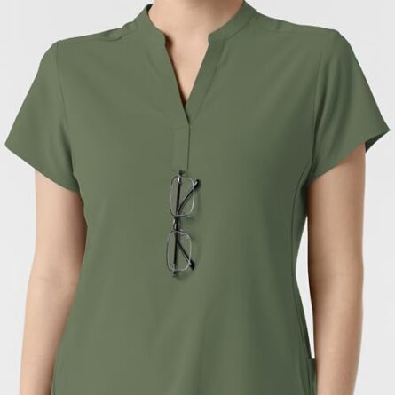Wink Renew Women's Mandarin Collar Scrub Top in Olive product image