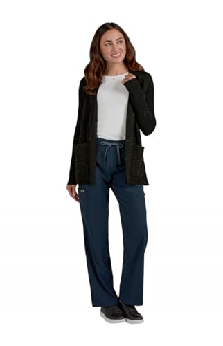 KOI Essentials Women's Kori Open-Front Sweater Wrap, 2 Pockets, Soft Knit Fabric in Black Multi-color Speckled Dots product image