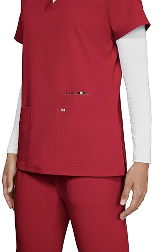KOI Next Gen Women's 3 Pocket Hustle and Heart V-Neck Scrub Top, 4-Way Stretch in Ruby product image