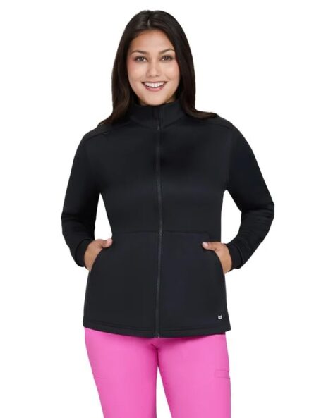 KOI Scrubs Essentials Jaqueline Women’s 3-Pocket Fleece Jacket in Black product image