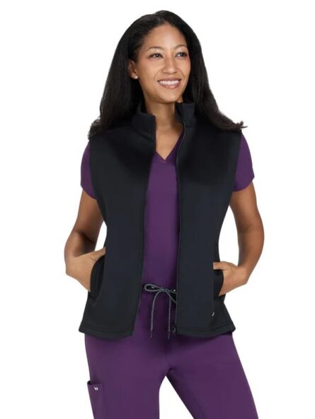 KOI Scrubs Essentials Alia Women’s Water Resistant 3-Pocket Fleece Vest in Black product image