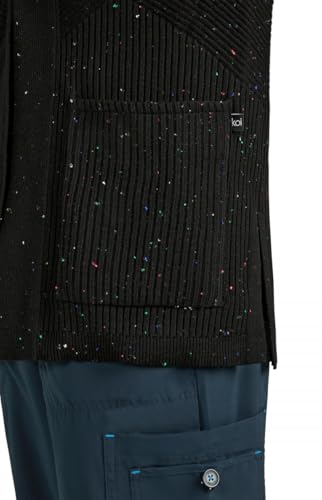 KOI Essentials Women's Kori Open-Front Sweater Wrap, 2 Pockets, Soft Knit Fabric in Black Multi-color Speckled Dots product image