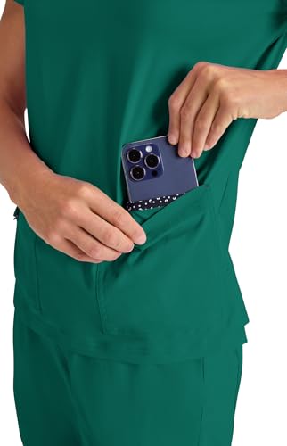 KOI Basics Women's Becca V-Neck Scrub Top, 4 Pockets, ID Bungee Loop, Moisture-Wicking Performance in Hunter product image
