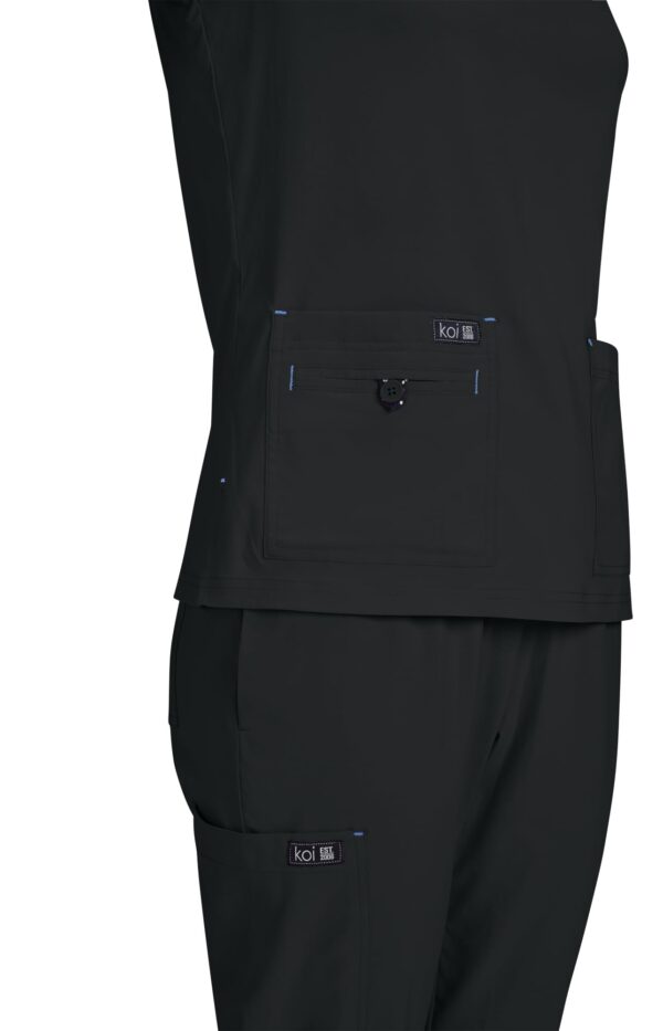 KOI Basics Women's Becca V-Neck Scrub Top, 4 Pockets, ID Bungee Loop, Moisture-Wicking Performance in Black product image