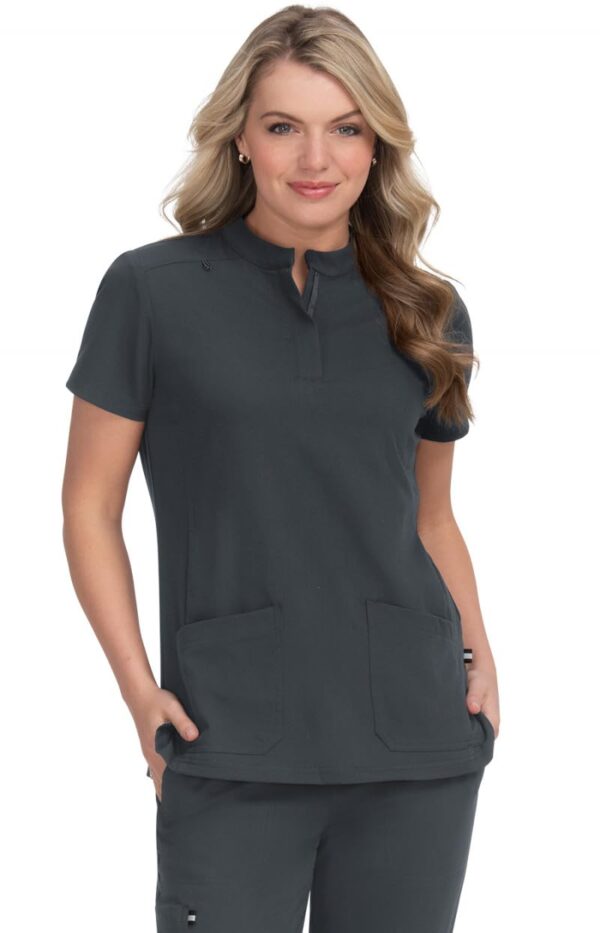 KOI Next Gen Driven Women's 4-Pocket Mandarin Collar Scrub Top Charcoal L