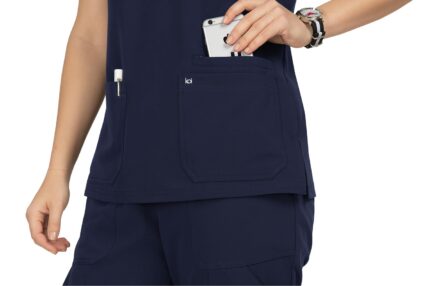 KOI Next Gen Women's 3 Pocket Hustle and Heart V-Neck Scrub Top, 4-Way Stretch in Navy product image