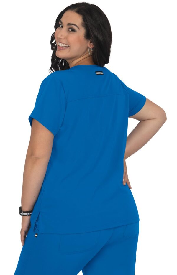 KOI Next Gen Women's 3 Pocket Hustle and Heart V-Neck Scrub Top, 4-Way Stretch in Royal Blue product image