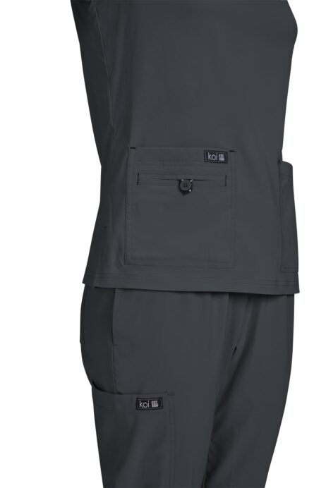 KOI Basics Women's Becca V-Neck Scrub Top, 4 Pockets, ID Bungee Loop, Moisture-Wicking Performance in Charcoal product image