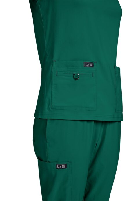 KOI Basics Women's Becca V-Neck Scrub Top, 4 Pockets, ID Bungee Loop, Moisture-Wicking Performance in Hunter product image