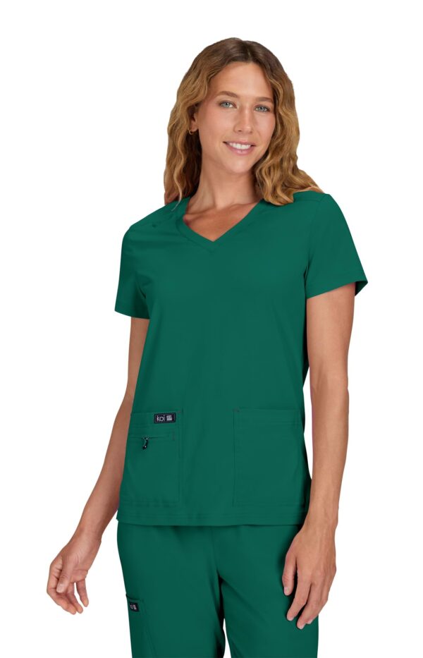 KOI Basics Women's Becca V-Neck Scrub Top, 4 Pockets, ID Bungee Loop, Moisture-Wicking Performance in Hunter product image