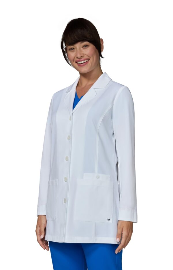 KOI Essentials Women's 3 Pocket Marigold Stretch Labcoat with Designer Print product image