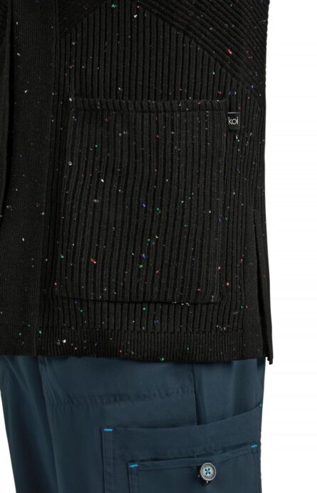 KOI Essentials Women's Kori Open-Front Sweater Wrap, 2 Pockets, Soft Knit Fabric in Black Multi-color Speckled Dots product image