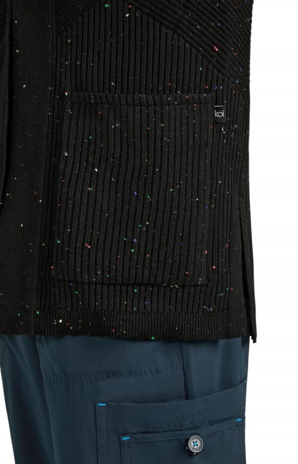 KOI Essentials Women's Kori Open-Front Sweater Wrap, 2 Pockets, Soft Knit Fabric in Black Multi-color Speckled Dots product image