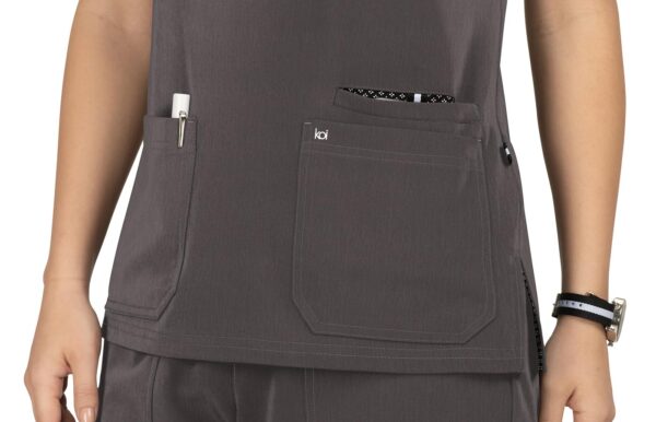 KOI Next Gen Women's 3 Pocket Hustle and Heart V-Neck Scrub Top, 4-Way Stretch in Heather Grey product image