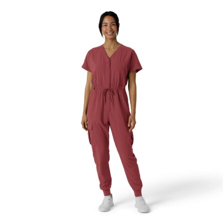 WINK RENEW Women's Cargo Jogger Scrub Jumpsuit in Ruby product image