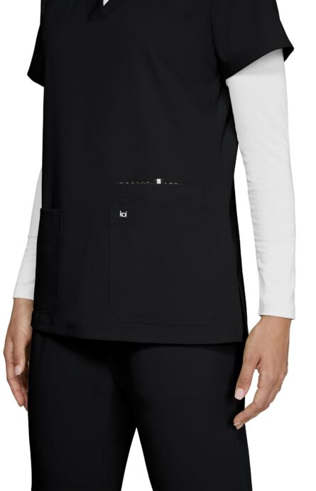 KOI Next Gen Women's 3 Pocket Hustle and Heart V-Neck Scrub Top, 4-Way Stretch in Black product image