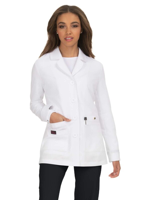 KOI Essentials Canna Women's 5-Pocket Stretch Lab Coat in White product image