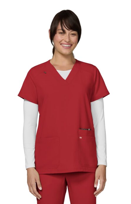 KOI Next Gen Women's 3 Pocket Hustle and Heart V-Neck Scrub Top, 4-Way Stretch in Ruby product image