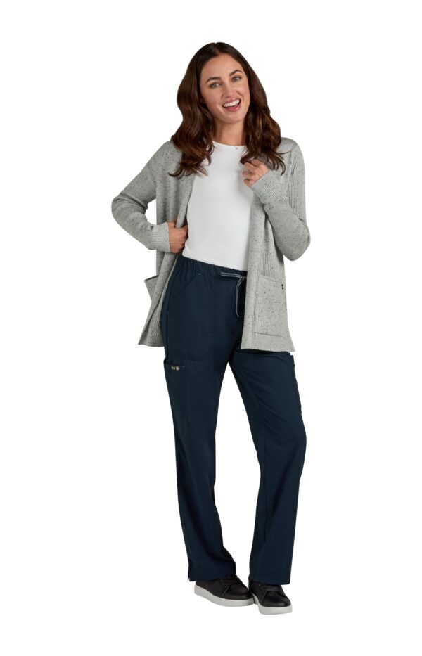 KOI Essentials Women's Kori Open-Front Sweater Wrap, 2 Pockets, Soft Knit Fabric in Platinum Grey Black Speckled Dots product image