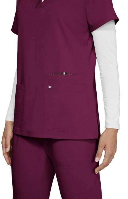 KOI Next Gen Women's 3 Pocket Hustle and Heart V-Neck Scrub Top, 4-Way Stretch in Wine product image