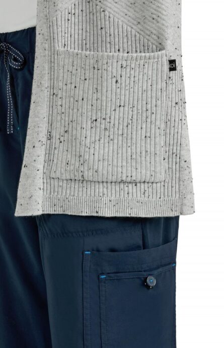 KOI Essentials Women's Kori Open-Front Sweater Wrap, 2 Pockets, Soft Knit Fabric in Platinum Grey Black Speckled Dots product image