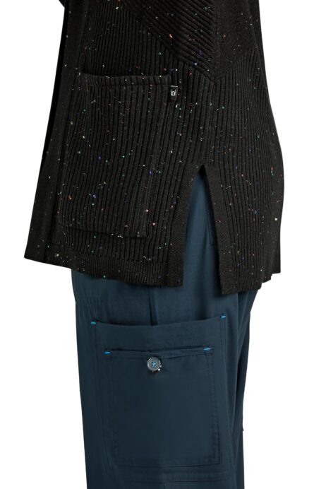 KOI Essentials Women's Kori Open-Front Sweater Wrap, 2 Pockets, Soft Knit Fabric in Black Multi-color Speckled Dots product image