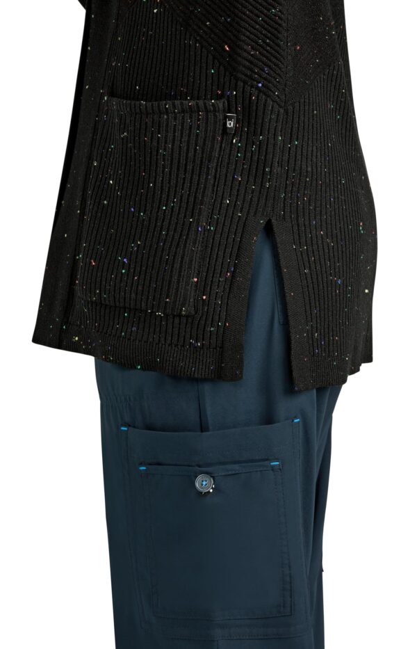 KOI Essentials Women's Kori Open-Front Sweater Wrap, 2 Pockets, Soft Knit Fabric in Black Multi-color Speckled Dots product image