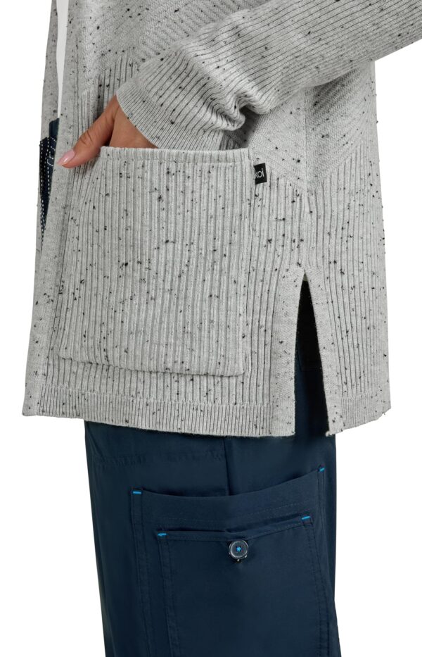 KOI Essentials Women's Kori Open-Front Sweater Wrap, 2 Pockets, Soft Knit Fabric in Platinum Grey Black Speckled Dots product image