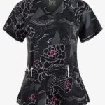 BARCO One 5107 v-neck print scrub top, Midnight Magic print