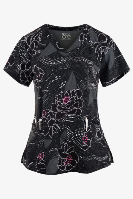 BARCO One 5107 v-neck print scrub top, Midnight Magic print