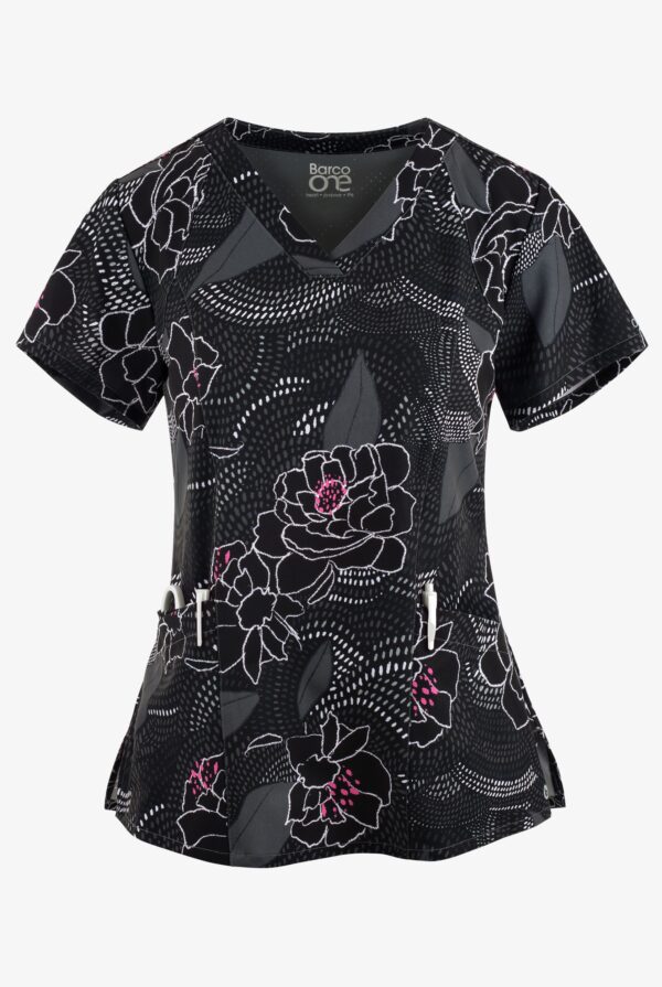 BARCO One 5107 v-neck print scrub top, Midnight Magic print