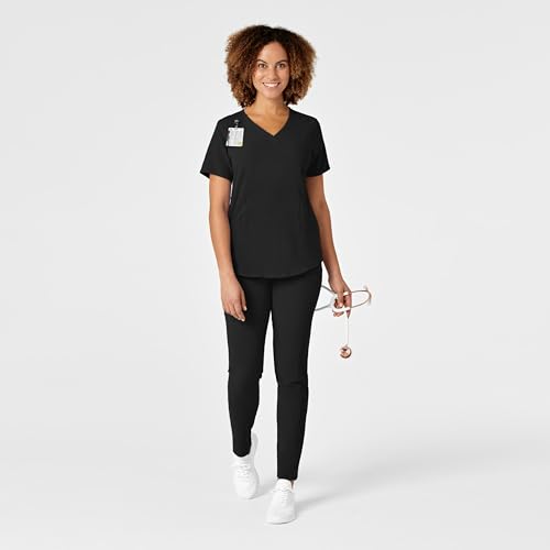 WonderWink womens Renew Women's V-neck Top Medical Scrubs, Black, XX-Large U in Black product image