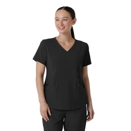 WonderWink womens Renew Women's V-neck Top Medical Scrubs, Black, XX-Large U in Black product image