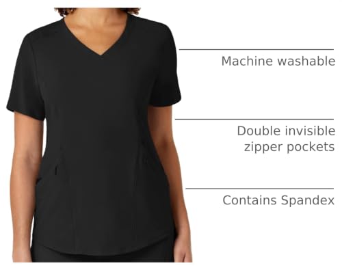 WonderWink womens Renew Women's V-neck Top Medical Scrubs, Black, Medium U in Black product image