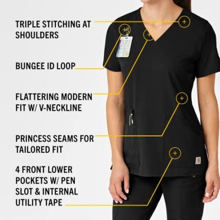 Carhartt Scrubs C12106 Women's Force® Modern Fit Twill V-Neck Top in Black product image