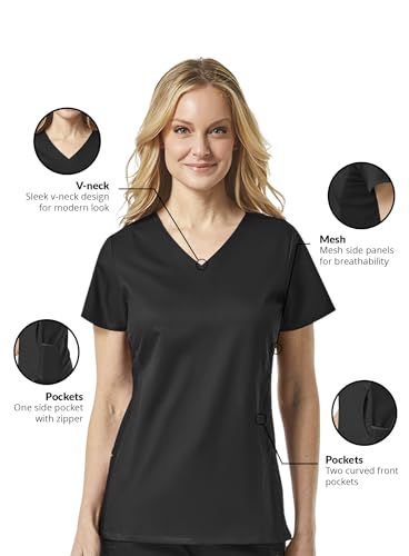 Maevn Women's 'EON' Sporty Mesh Panel Scrub Top in Black product image