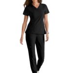 BARCO One Boost Scrub Set for Women - Sporty V-Neck Top, Eco-Friendly Fabric, 4-Way Stretch Women's Jogger Scrub Set in Black product image