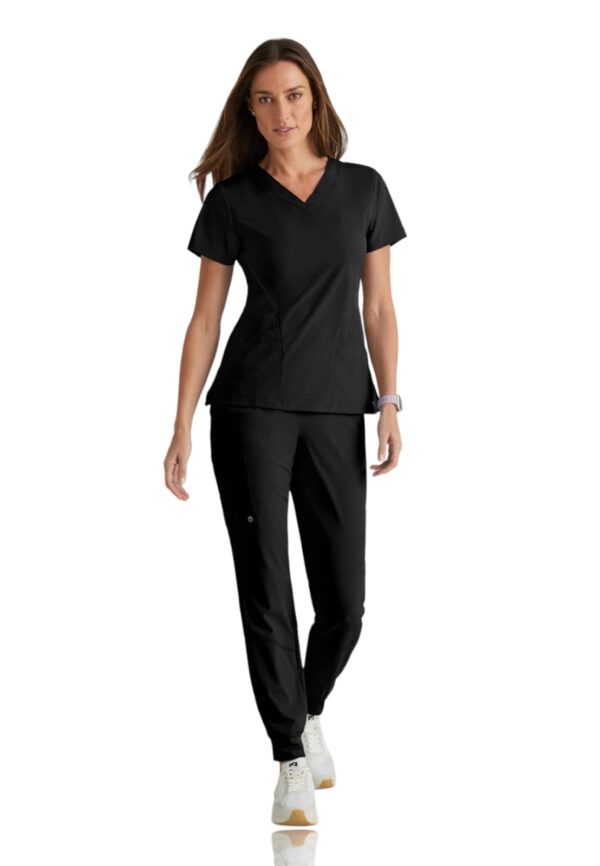 BARCO One Boost Scrub Set for Women - Sporty V-Neck Top, Eco-Friendly Fabric, 4-Way Stretch Women's Jogger Scrub Set - Black - L BARCO One Boost Scrub Set for Women - Sporty V-Neck Top, Eco-Friendly Fabric, 4-Way Stretch Women's Jogger Scrub Set in Black product image
