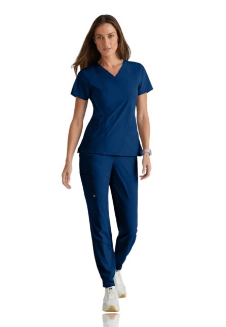BARCO One Boost Scrub Set for Women - Sporty V-Neck Top, Eco-Friendly Fabric, 4-Way Stretch Women's Jogger Scrub Set in Indigo Navy product image
