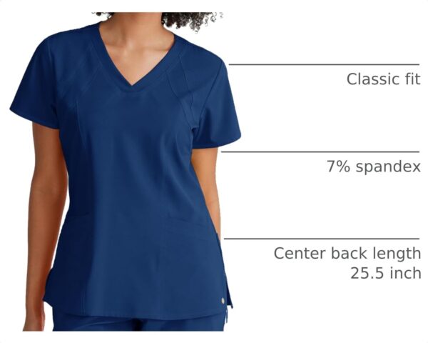BARCO ONE – Women’s Racer Top, V-Neck Medical Scrub Top w/ 4 Pockets and 360 Spandex Stretch Fabric in Indigo product image