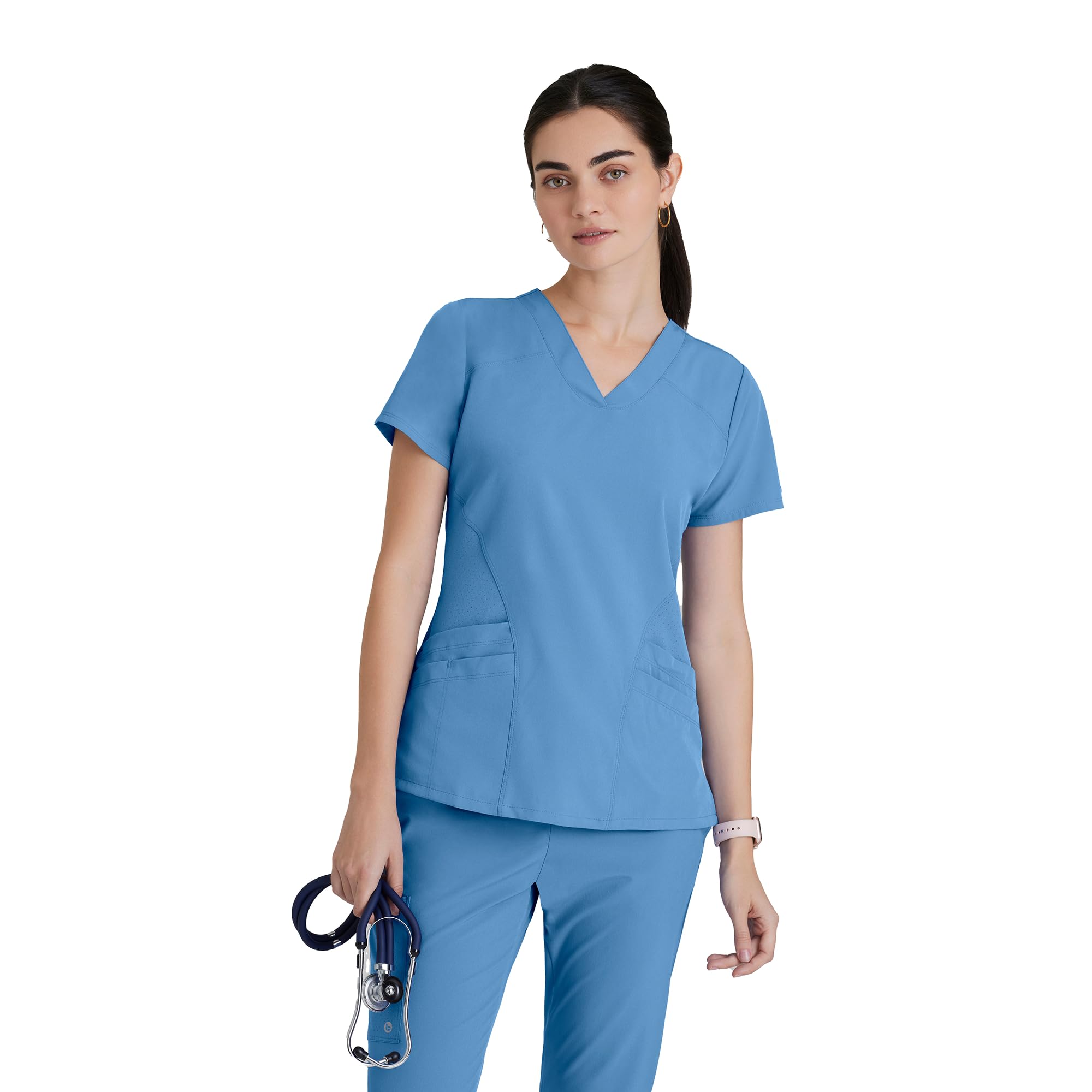 BARCO ONE Women's Pulse Scrub Top, Sporty V-Neck Medical Top w/ 4-Way Stretch & 5 Pockets in Ciel Blue product image