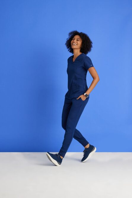 BARCO One Boost Scrub Set for Women - Sporty V-Neck Top, Eco-Friendly Fabric, 4-Way Stretch Women's Jogger Scrub Set in Indigo Navy product image